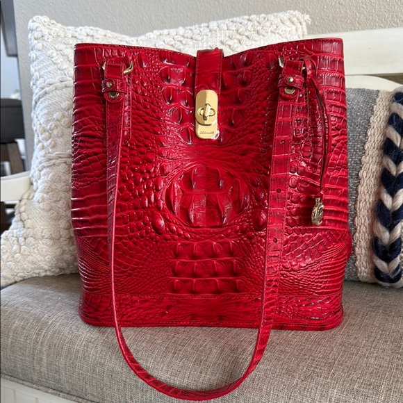 Brahmin Fiora Bucket Bag in Carnation Melbourne-matching wallet posted in closet - Picture 4 of 13